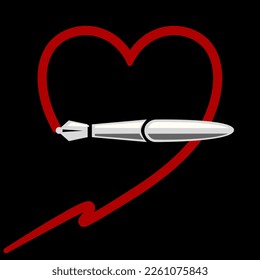 A pen that draws or writes a line in the shape of a heart for a Valentine's Day card