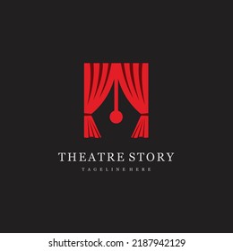 Pen and theater stage logo design icon vector