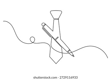 Lápiz y corbata continua de una línea de dibujo minimalista escritor profesional o ilustración de oficina