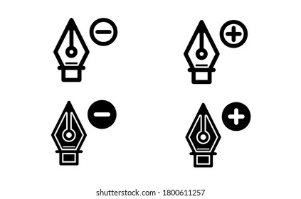 Pen tool with a add remove point linear icon vector, black and white version