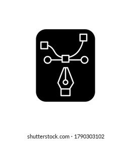 Pen tool black glyph icon. Edit curve. Freelance illustrator work in software. Instrument to resize format. Edit image. Scalable file. Silhouette symbol on white space. Vector isolated illustration