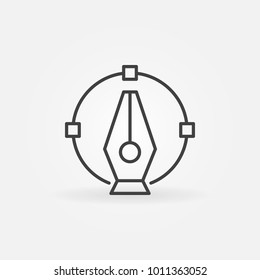 Pen tool with circle curve vector icon. Design tool element in thin line style