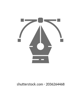 Pen tool, computer graphic, curve control point, drawing, art grey icon.