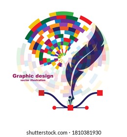 Pen tool cursor. Creative color logo graphic design. Web resources banner. Pen and control points, color picker set. Landing page vector illustration flat design. Isolated on white background.
