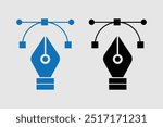 Pen tool cursor. Vector computer graphics. Logo for designer or illustrator. Design icon. The curve control points. Fountain pen nib glyph icon. pen write tool sign icon.