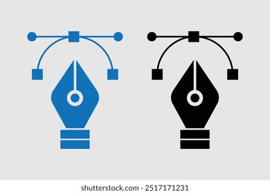 Pen tool cursor. Vector computer graphics. Logo for designer or illustrator. Design icon. The curve control points. Fountain pen nib glyph icon. pen write tool sign icon.