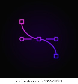 Pen tool curve colored outline vector icon or symbol on dark background