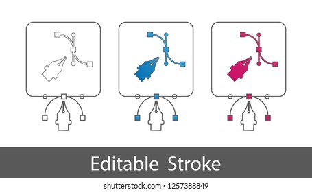 Pen Tool Curve Control Points - Outline Styled Icon - Editable Stroke - Vector Illustration - Isolated On White Background