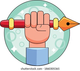 pen tool in a hand vector illustration