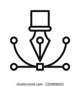 Pen tool with handles on path. Stroke outline style. Line vector. Isolate on white background.