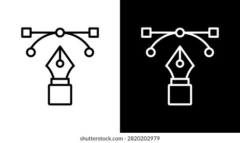 Pen Tool Icon Set In Black And White Outline Vector Illustration