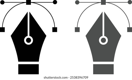 Pen tool icon vector. Illustrator pen tool cursor. Design tool. Curve control points. Fountain pen nib glyph icon. pen write tool sign icon.