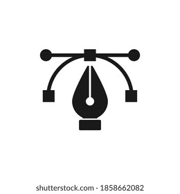 Icono de la herramienta Pluma. Fondo blanco. Manejadores de curva de bieble. Icono de línea de la herramienta Pluma, símbolo de diseño gráfico. Ilustración vectorial.