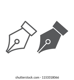 Pen tool line and glyph icon, tools and design, fountain pen sign, vector graphics, a linear pattern on a white background, eps 10.