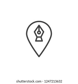 Pen tool location pin outline icon. linear style sign for mobile concept and web design. Design studio location simple line vector icon. Symbol, logo illustration. Pixel perfect vector graphics