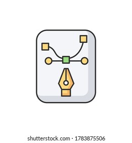 Pen tool RGB color icon. Edit curve. Freelance illustrator work in software. Instrument to resize format. Edit image. Nib on anchor, node and path. Scalable file. Isolated vector illustration