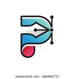 pen tool silhouette icon on letter P. letter P with pen tool logo illustration  svg
