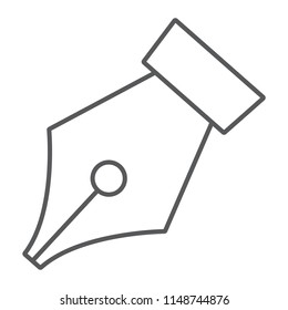 Pen tool thin line icon, tools and design, fountain pen sign, vector graphics, a linear pattern on a white background, eps 10.