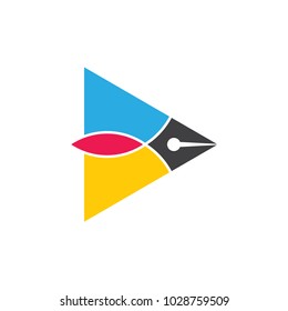 pen tool triangle play symbol logo vector  