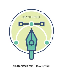 Pen tool. Vector computer graphics. The curve control points.