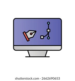 Vector de la herramienta de la pluma que dibuja el icono lineal del color: Diseño gráfico y símbolo de la ilustración