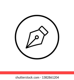 Pen tool vector icon, nib symbol. Simple, flat design for web or mobile app
