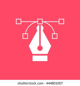 Pen Tool white icon on magenta color background. Eps-10.