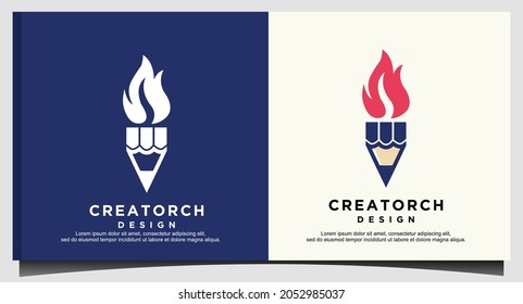 Pen Torch Fire Flame Logo Design