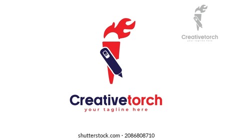 Pen torch logo design. vector