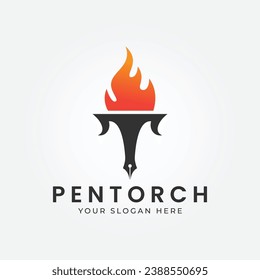 pen torch logo vector illustration design, line art logo minimalist