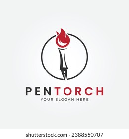 pen torch logo vector illustration design, line art logo minimalist