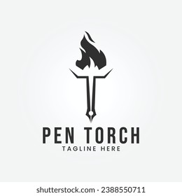 Stift-Fackel-Logo, Vektorgrafik-Design, Linie-Art-Logo minimalistisch