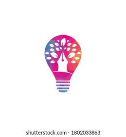 Pen tree bulb shape concept logo design template. Pen Tree Leaf Creative Business Logo Design