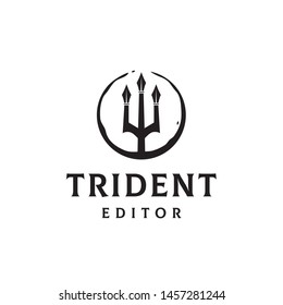 Pen trident with circle ink splatter logo design