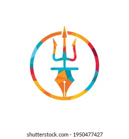 Diseño del logotipo del vector de tridente de la pluma. Ilustración de iconos de trident y nib.