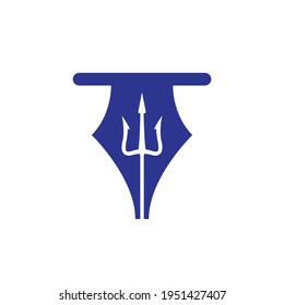 Pen trident vector logo design. Trident and nib icon illustration.	