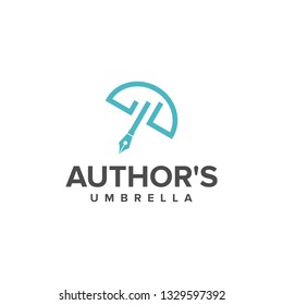 pen with umbrella for authors simple unique modern logo designs
