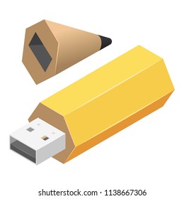 Pen usb flash icon. Isometric of pen usb flash vector icon for web design isolated on white background