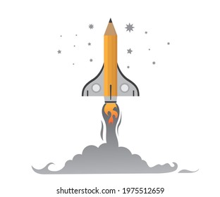 Pen Vector Concept Symbol Icon or Logo. Creative pencil rocket icon.
