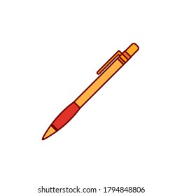 Icono del vector de la pluma en el estilo de contorno con color amarillo y naranja. Ilustración de punto de bola