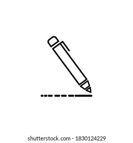 Pen vector icon. With the symbol of the black dotted line, the sign is writing. Isolated illustration for graphic and web design.