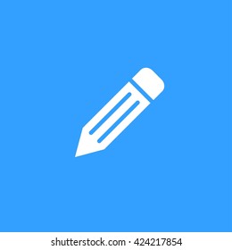 Pen     vector icon. White  Illustration isolated on blue  background for graphic and web design.