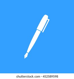 Pen vector icon. White Illustration isolated on blue background for graphic and web design.