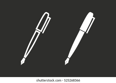 Pen vector icon. White illustration isolated on black background for graphic and web design.