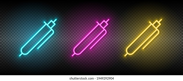 pen vector icon yellow, pink, blue neon set. Tools vector icon