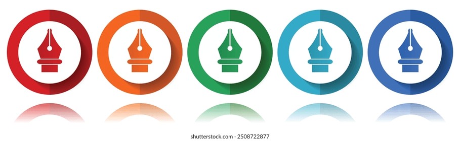 Pen vector icons, flat icon set for logo design, webdesign and mobile applications, colorful web button collection in eps 10