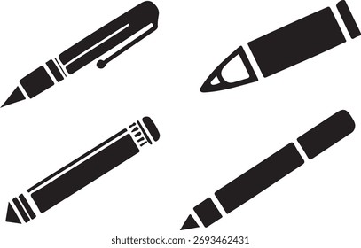 Conjunto de iconos de vector de pluma silueta de ilustración negra