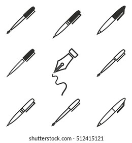 Pen vector icons set. Black illustration isolated on white background for graphic and web design.