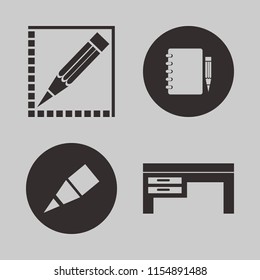 pen vector icons set. with notebook pencil, pencil and desk in set