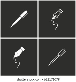 Pen vector icons set. White illustration on a black background for graphic and web design.